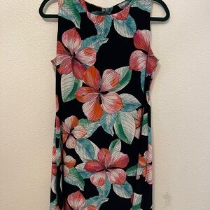 Royal blue floral stretchy A-line midi dress